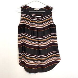 ANN TAYLOR LOFT Outlet Dark Gray Brown Multi Striped Pleated Sleeveless Tank Top